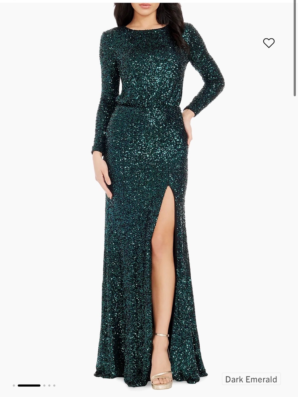 NWT Dress the Population Misha Gown Dark Emerald Sequin Long Sleeve Slit size M